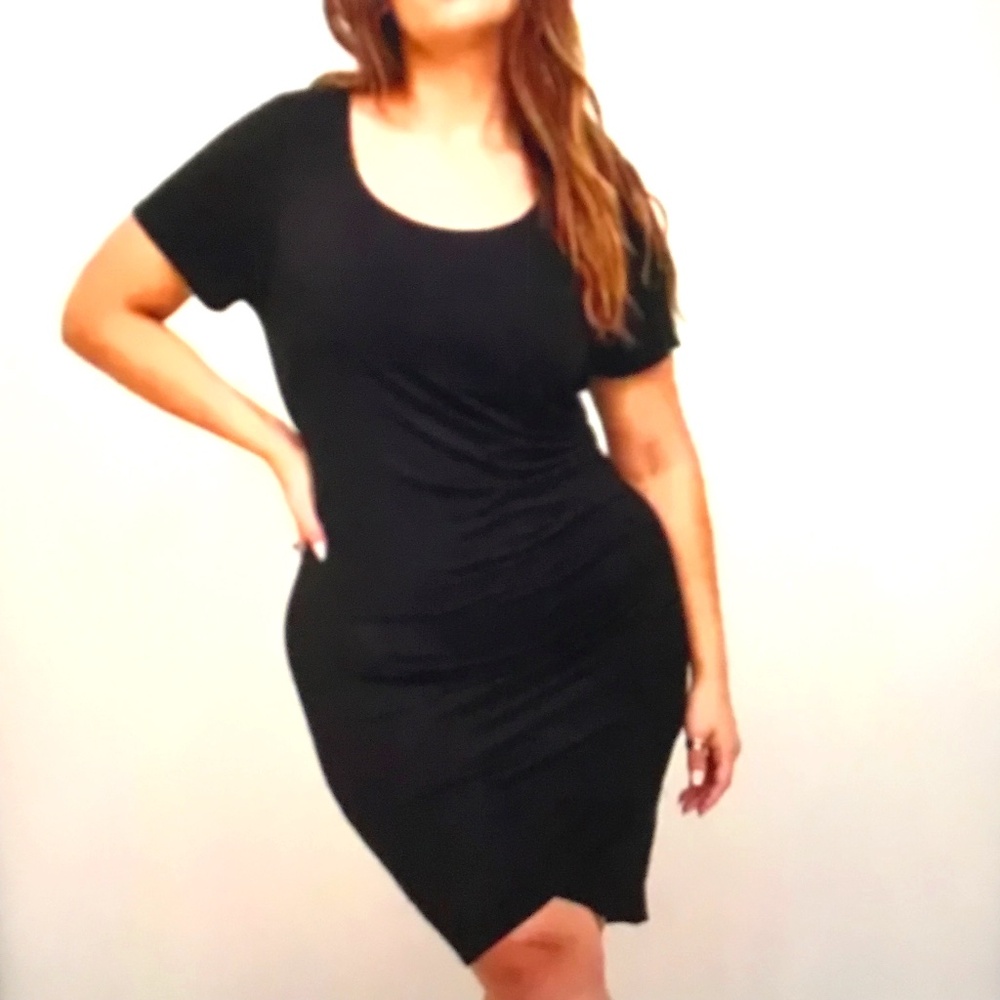 TORRID Super Soft Shirred Bodycon Hi-Lo Mini T- Shirt Dress Black Plus Size 4X